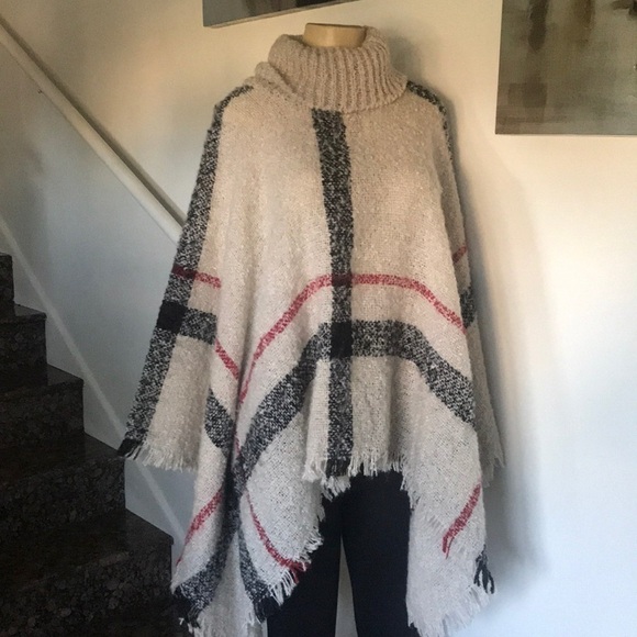 HAYLEY' PLAID TURTLENECK CAPE SWEATER - Picture 5 of 6